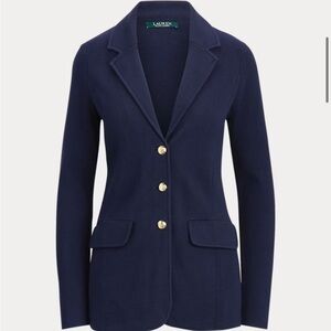 Ralph Lauren Navy Knit Blazer with Gold Buttons